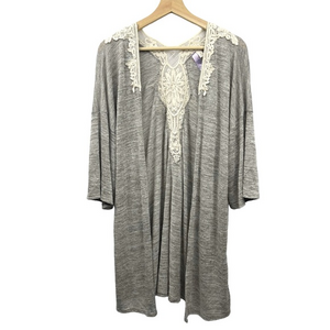Alya Open‎ Front Cardigan in Gray/White Lace Patch Size Small Women's